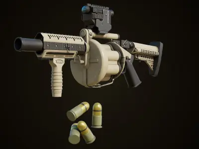 Grenade Launcher Gun All PBR Unity UE Textures Included Low-poly 3D model