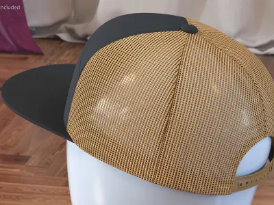 Flat Brim Trucker Cap Brown 3D model