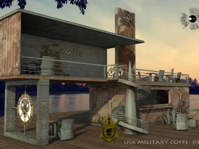 US Military Cafe Design Low-poly 3D model