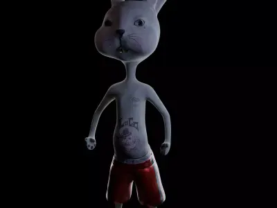 GangstaBunny bunny with tattoos and shorts Low-poly 3D model