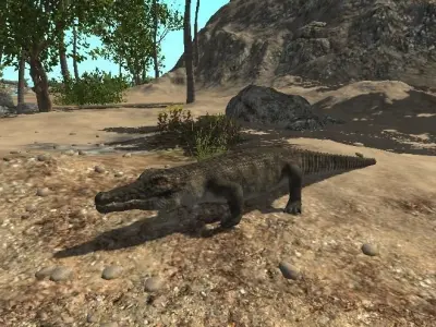 crocodilw 3d alligator in desert Low-poly 3D model