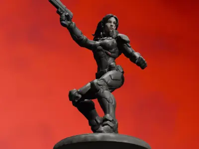 Cyber Tactical Female Warrior Dynamic Pose Action Figure STL 3D print model
