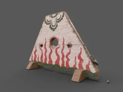 Medieval kneeing pillory with lock Low-poly 3D model
