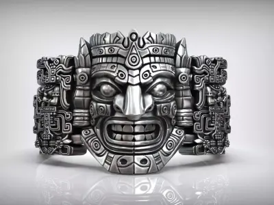 Aztec Warrior Ornamental Mask Pattern Band 3D print model