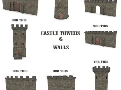 Castle Walls - Modular Set Low-poly 3D model