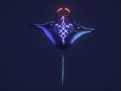 Manta Ray 3D Model- Fully rigged - Animated - Dynamic teal-time Low-poly 3D model