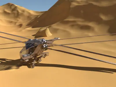Ornithopter hovercraft in desert Low-poly 3D model
