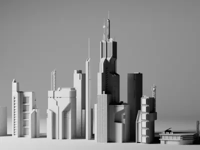 Sci-Fi building skyscrapers pack Low-poly 3D model