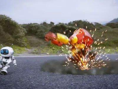 Robot Chasing VFX Scene Low-poly 3D model