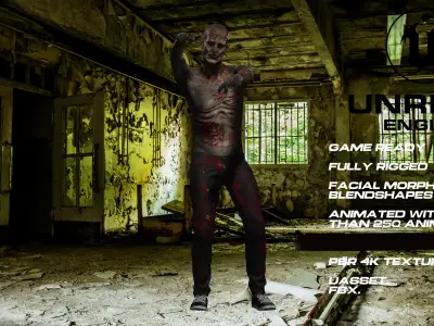 Zombie full rigged - game ready - animated Low-poly 3D model