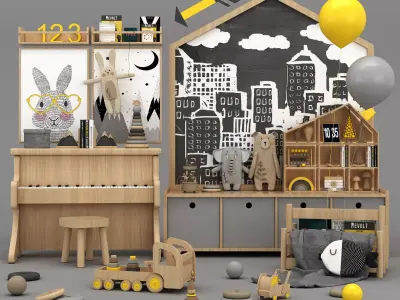 toys and furniture set Low-poly 3D model