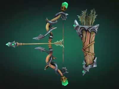 Coastal bow and quiver Low-poly 3D model