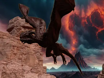 Hell Wyvern - Infernal Dragon Low-poly 3D model