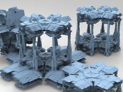 Dark Elven Sci-Fi Dome base 4 designs  3D model