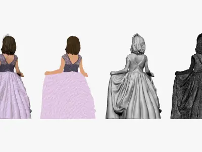 001117 junior girl in long white skirt crown 3D model