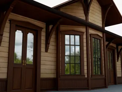 Vintage Wooden Train Station Low-poly 3D model