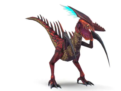 ow Poly Monster Red Alien Dino Low-poly 3D model