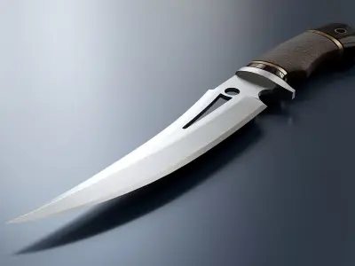 Hunting knife with leather handle Low-poly 3D model