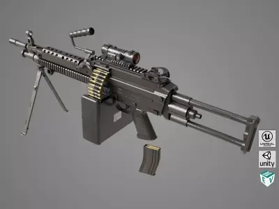 Machine Gun 16 Black All PBR Unity UE Textures Low-poly 3D model