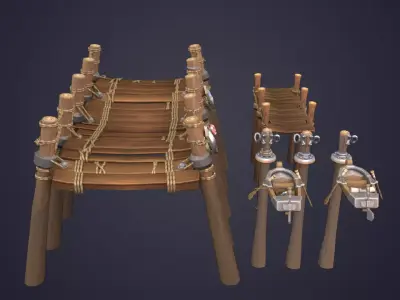 wooden pier Low-poly 3D model