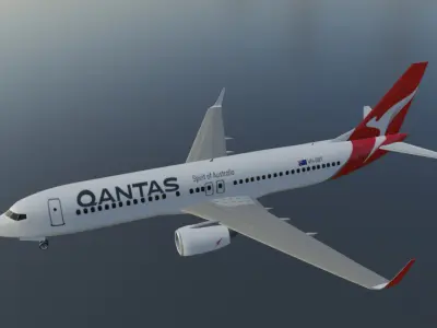 Qantas Boeing 737-800 low poly 3D Model with cockpit Low-poly 3D model