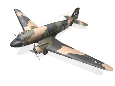 Douglas AC-47 Spooky Gunship Low Poly PBR Low-poly 3D model