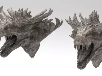 Dragon lizard Viking Dinosaur Statue Heads 2 versions  3D model