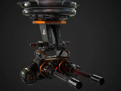 Turret PBR Game Ready machine gun Low-poly 3D model
