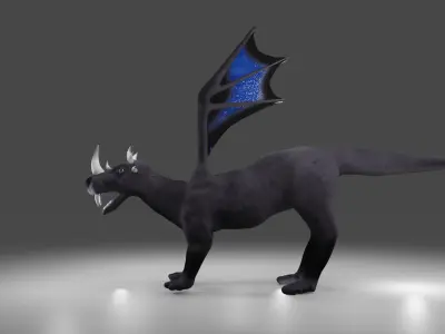 Four Legged Winged Dragon Creature Monster Low-poly 3D model