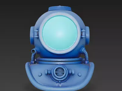 Stylized Deep Sea Cyber Helmet 3D Model Low-poly 3D model