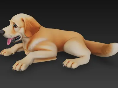 Golden Retriever Dog Realistic 3D Model - Low Poly Realistic  Low-poly 3D model