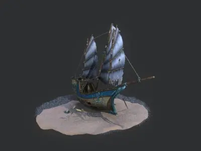 rain ship environment assets Four ships at different times Low-poly 3D model