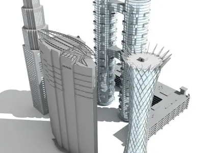 5 Buildings 2 petronas twin towers 3D model