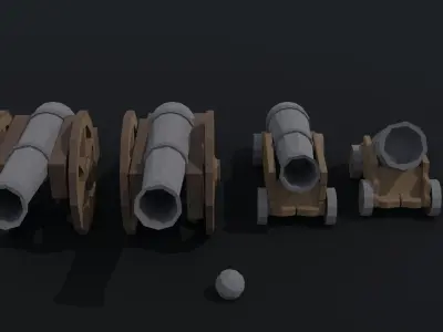 Cartoon medieval cannon Polygonal Style Low-poly 3D model