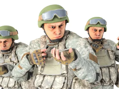 Animated American soldier in ACU 14 Low-poly 3D model