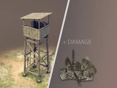 Observation Tower 01 with Damage Low-poly 3D model