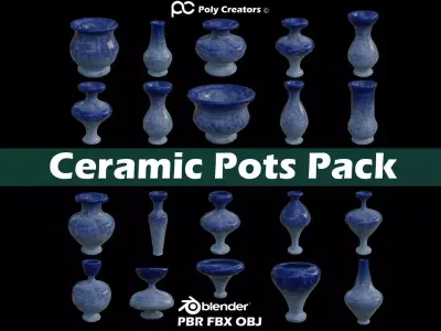 Ceramic Pots Pack Low-poly 3D model