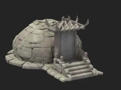 headstone grave tombstone marker Asia halloween gravestone 3D model