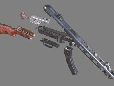 PPSh-41 Fully disassembled game model Low-poly 3D model