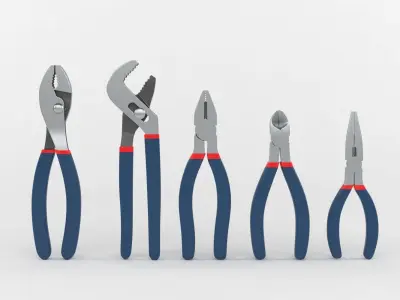 5-piece Pliers Set 3D model