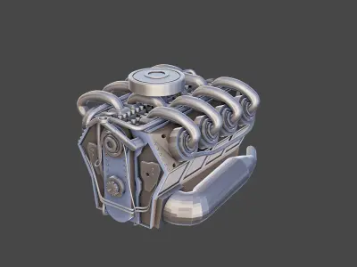 Low poly V8 engine Low-poly 3D model