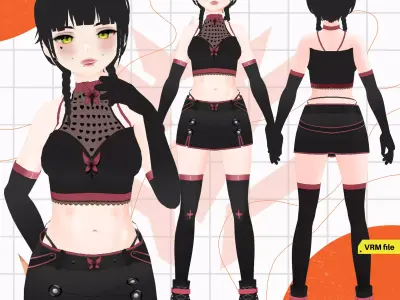 VRM TOKYO GOTHIC CYBERPUNK GIRL BLACK SKIRT 3D model