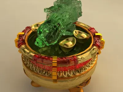 Chinese Gold Ingot Pot 3D model