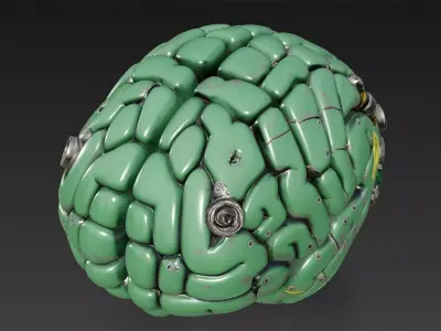 Green Industrial Cyberpunk Brain Model Bundle 3D model