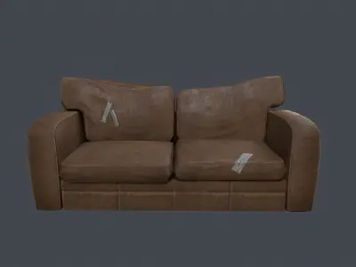 Old Leather Couch PBR Low-poly sofa  Free low-poly 3D model