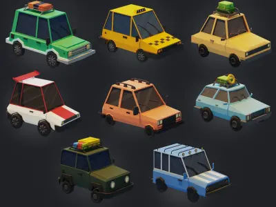 Stylized Cars Trucks Vans and More Low-poly 3D model