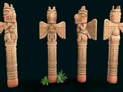 Stylized Wood Totem 7 Low-poly 3D model