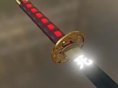 Katana with Death Kanji Low-poly 3D model