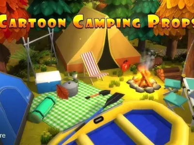 Cartoon Camping Props Low-poly 3D model