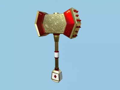 Medieval War Hammer 07 Gold Luxury- Fantasy Weaponry Low-poly 3D model